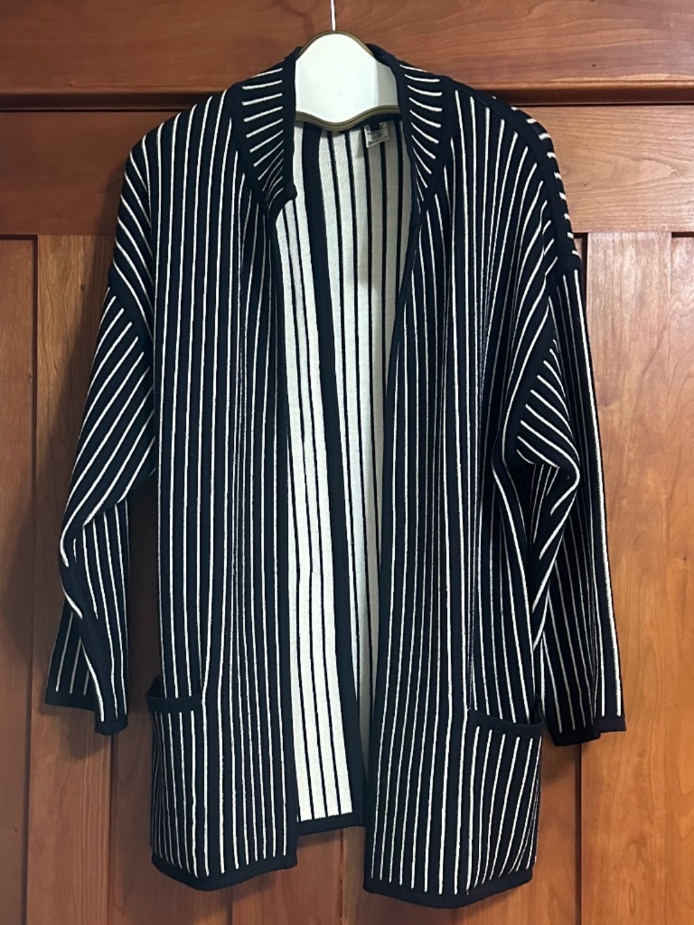 Escada by Margaretha Ley 100% Blue & White Stripe Wool Cardigan Vintage